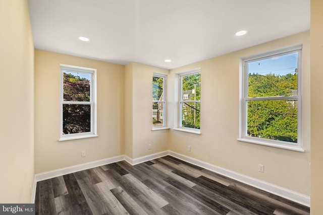 spare room with dark hardwood / wood-style flooring