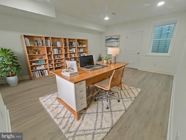 office space featuring light hardwood / wood-style floors