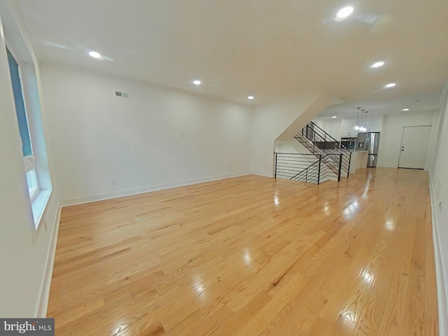 interior space with light hardwood / wood-style floors