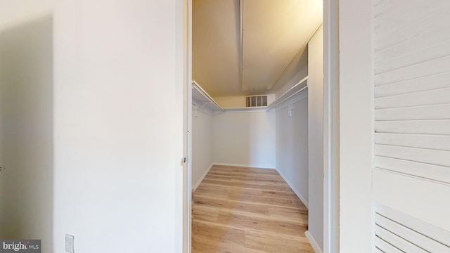 spacious closet featuring light hardwood / wood-style flooring