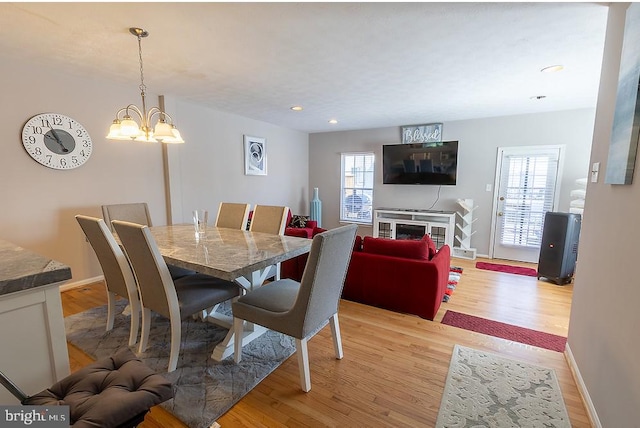 5310 Kelmscot Rd, Rosedale, MD 21237 - dining area featuring an inviting chandelier, recessed lighting, plenty of natural light, and light wood finished floors