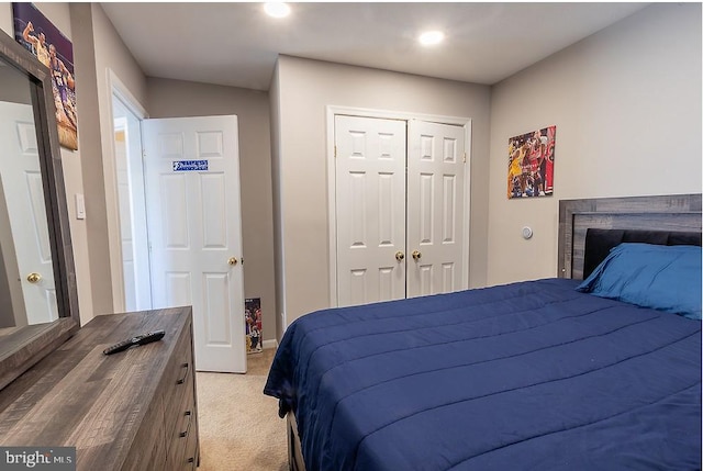 5310 Kelmscot Rd, Rosedale, MD 21237 - bedroom with recessed lighting, baseboards, light colored carpet, and a closet