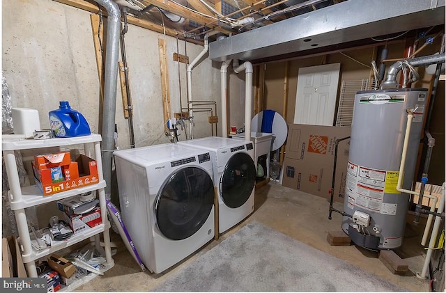 5310 Kelmscot Rd, Rosedale, MD 21237 - washroom with water heater, laundry area, a sink, and washing machine and clothes dryer