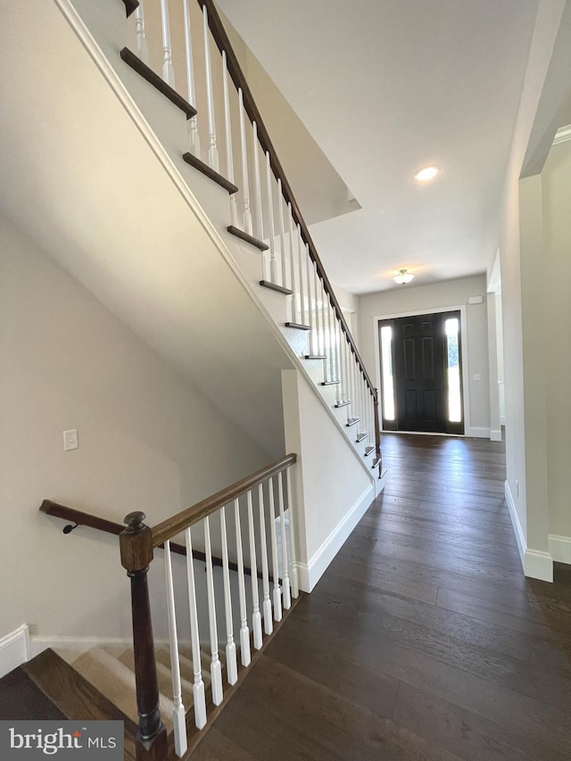 101 Burnt Mill Cir Unit 1B, Chadds Ford, PA 19317 - entryway featuring wood finished floors, baseboards, stairway, and recessed lighting