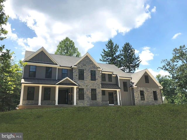 101 Burnt Mill Cir Unit 1B, Chadds Ford, PA 19317 - craftsman-style home featuring board and batten siding, a standing seam roof, stone siding, and metal roof