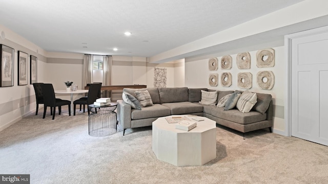 living room with light colored carpet