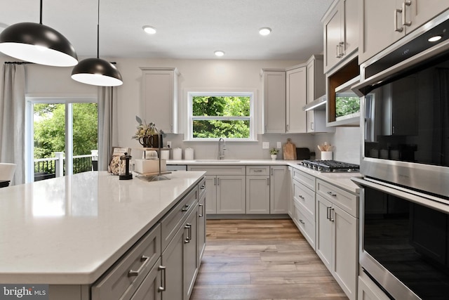 kitchen featuring sink, light hardwood / wood-style flooring, a healthy amount of sunlight, and appliances with stainless steel finishes