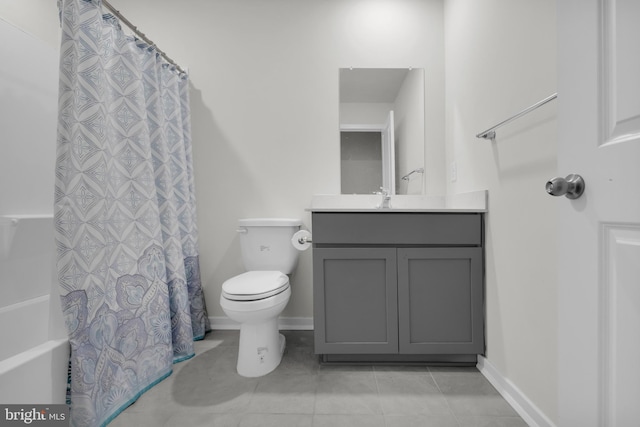 full bathroom featuring tile patterned flooring, vanity, shower / tub combo, and toilet