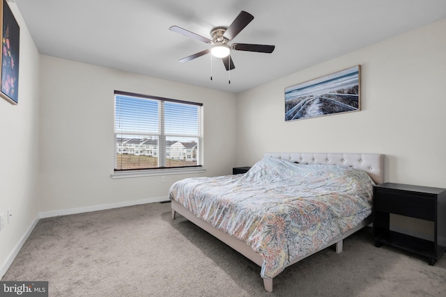 bedroom featuring carpet flooring and ceiling fan