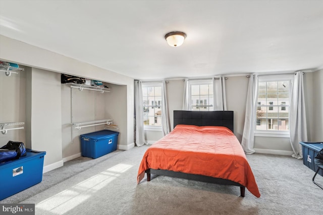 carpeted bedroom with multiple windows