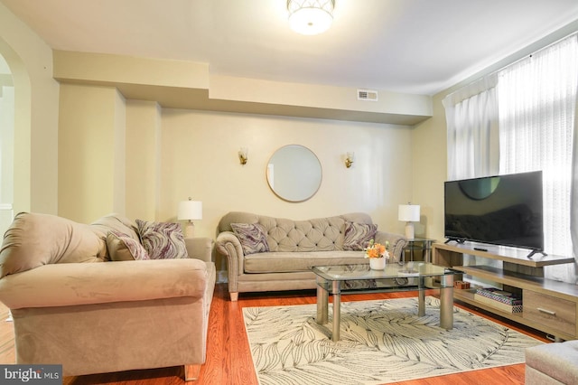 living room featuring light hardwood / wood-style floors