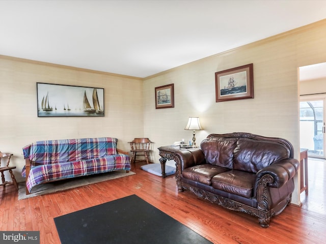 living room with hardwood / wood-style floors