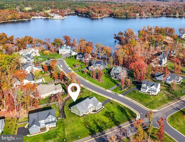 aerial view with a water view