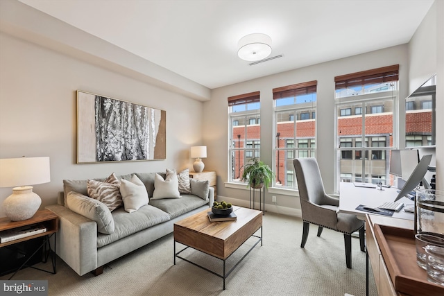 living room featuring carpet