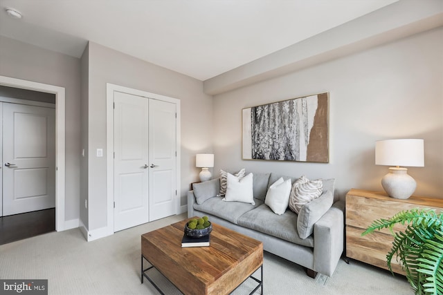 living room with light carpet