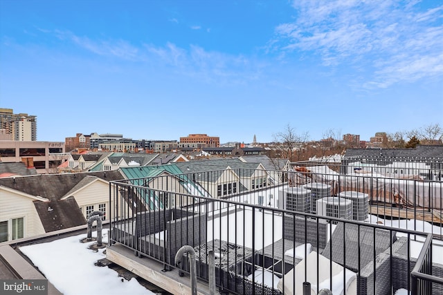 view of snow covered deck