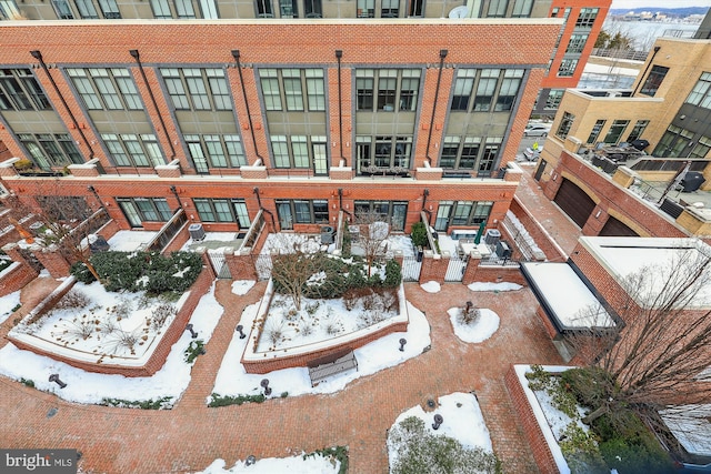 view of snow covered property