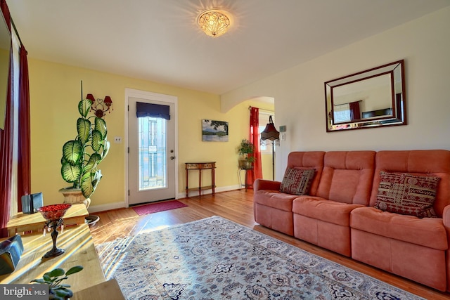 living room with light hardwood / wood-style floors