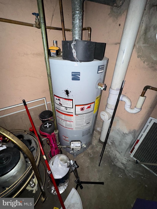 utility room with gas water heater