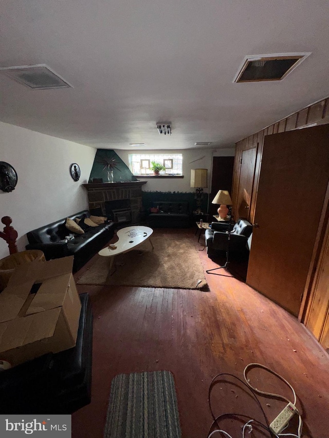 living room with hardwood / wood-style flooring