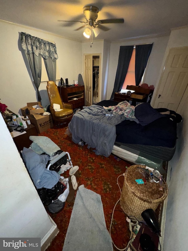 bedroom with carpet floors and ceiling fan