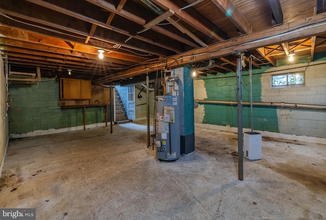 basement with water heater