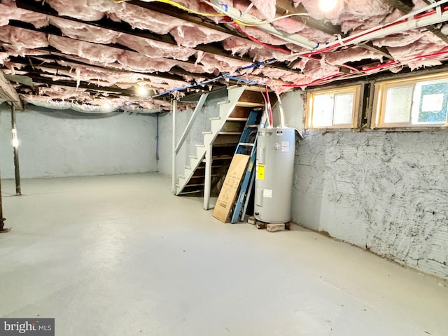 basement featuring water heater