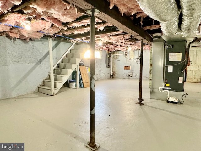 basement with heating unit