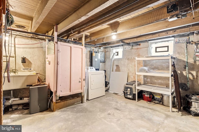 basement with washer / clothes dryer and electric panel