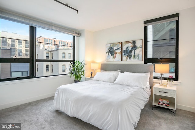 bedroom with carpet floors and baseboards