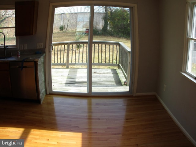 doorway featuring hardwood / wood-style flooring and sink