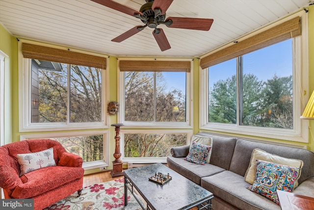 sunroom featuring plenty of natural light and wood ceiling