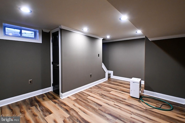 basement featuring wood-type flooring