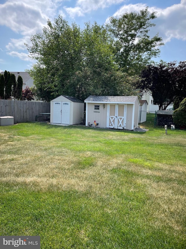 view of yard featuring a storage unit