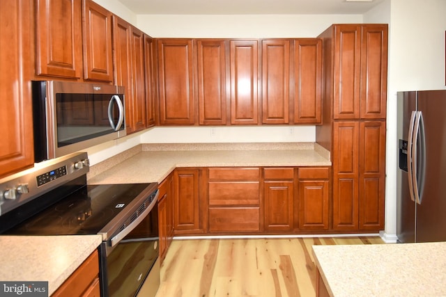 kitchen featuring light wood-type flooring and appliances with stainless steel finishes