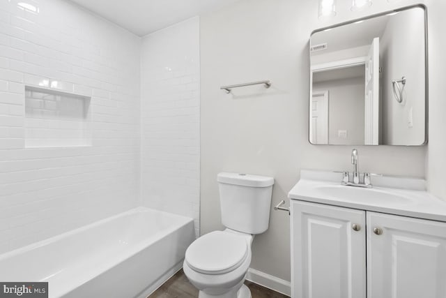 full bathroom with vanity, toilet, and shower / bathtub combination