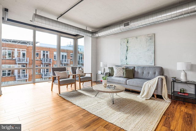 living room with hardwood / wood-style flooring