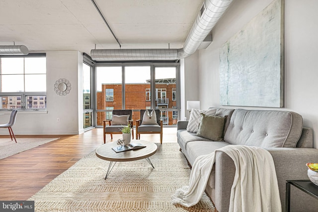 living room featuring a wealth of natural light and hardwood / wood-style floors