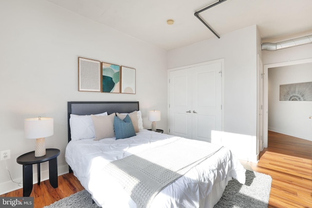 bedroom featuring a closet and wood-type flooring