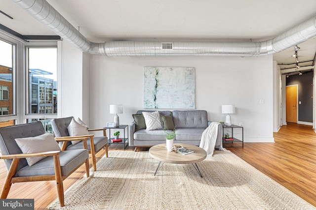 living room with wood-type flooring