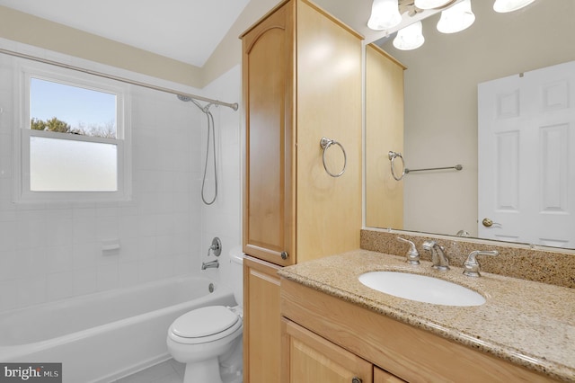 full bathroom with vanity, tile patterned flooring, shower / bathing tub combination, and toilet