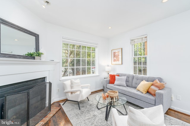 living room with light hardwood / wood-style flooring