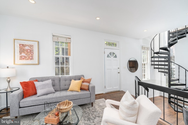 living room with hardwood / wood-style flooring