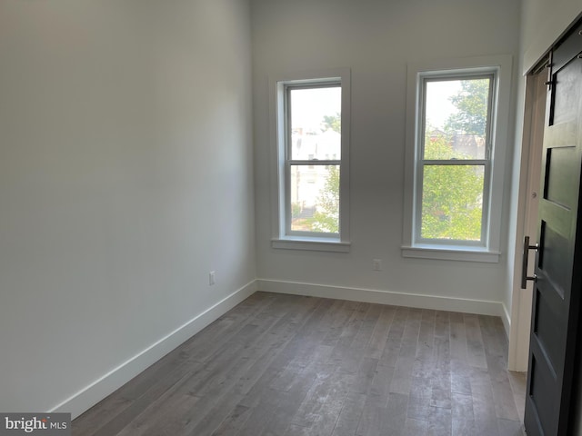 spare room with light hardwood / wood-style flooring