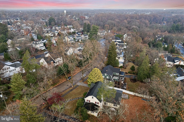 view of aerial view at dusk