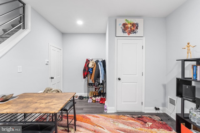 office area featuring dark wood-type flooring