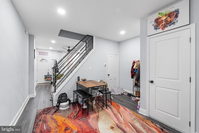 foyer with dark wood-type flooring