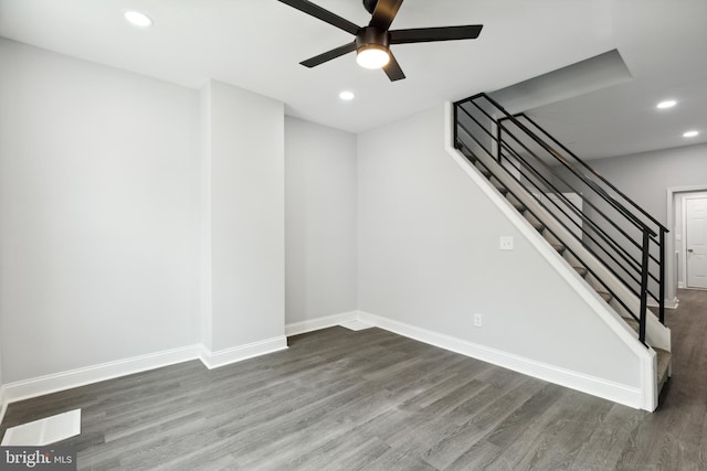 interior space with hardwood / wood-style floors and ceiling fan