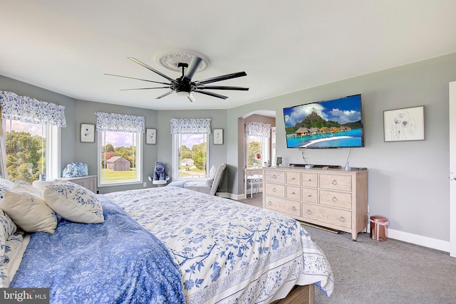 bedroom with carpet and ceiling fan