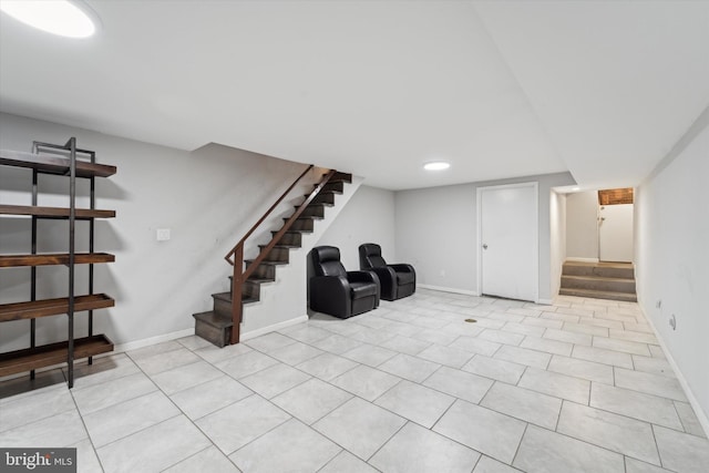 basement with light tile patterned floors